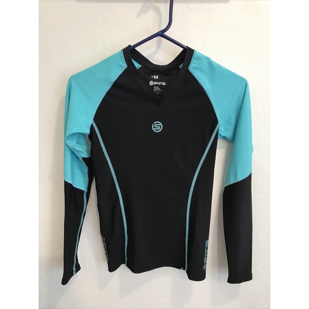 Skins Cycling Long Sleeve Black Blue Cycling Shirt Size Youth M